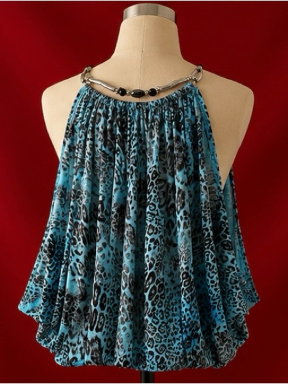 grass collection Teal and Black Animal-Print Halter Camisole